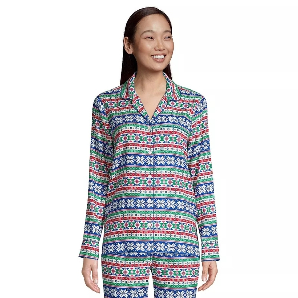 Lands End Large 14/16 Colorful Fair Isle Flannel Pajama Set WL67